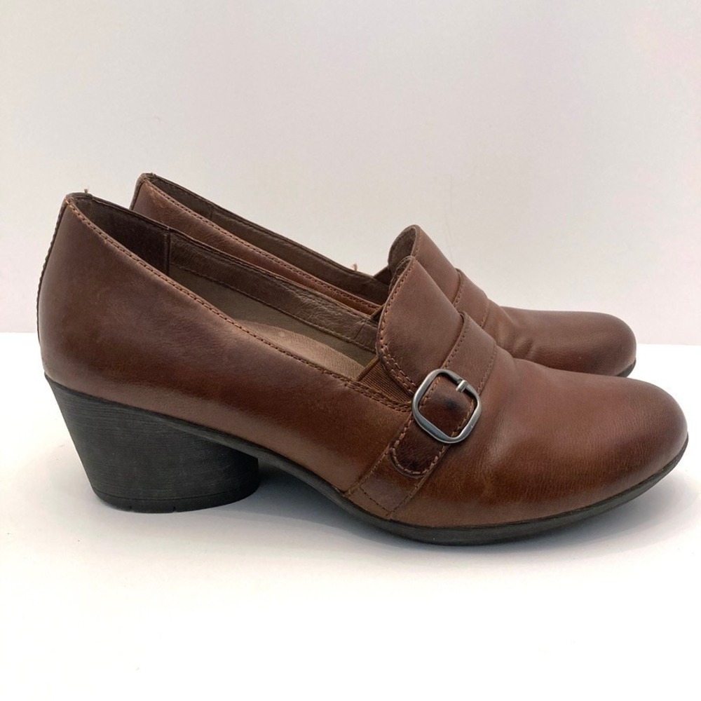 Dansko Rosalie Brown Leather Pump Heel Comfort Shoe Womens 9 EU39 Buckle